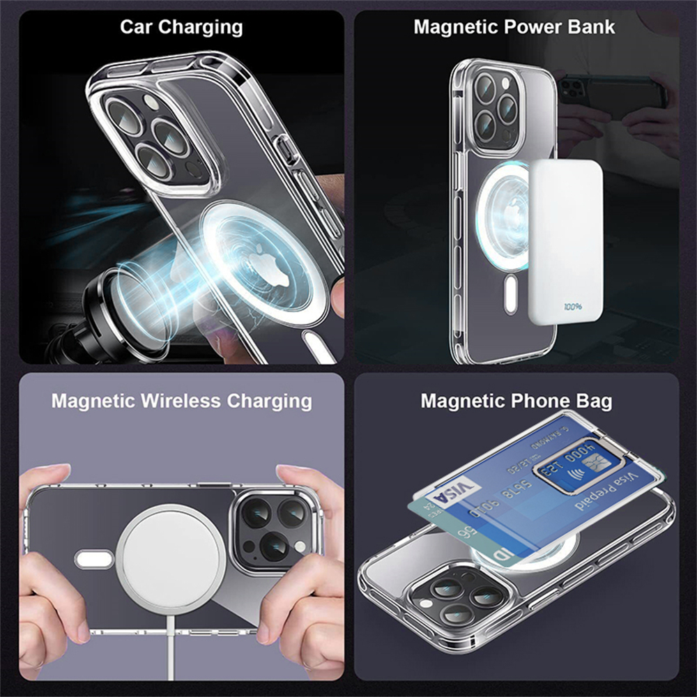 Transparent Wallet Magnetic For Magsafe Metal Ring Holder Case For iPhone 15 14 Pro Max 12 13 Card Slot Holder Phone Bag Cover. 