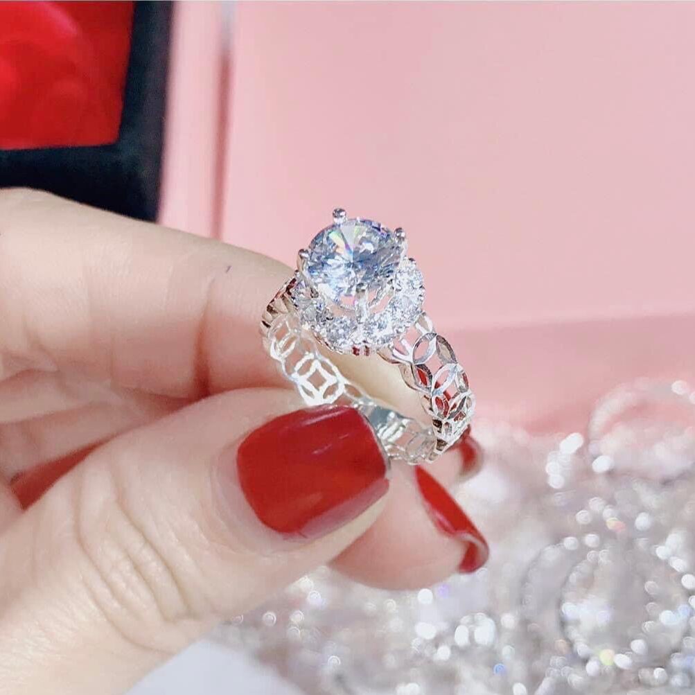 [HCM]Nhẫn nữ đẹp, nhẫn bạc ý mạ vàng trắng, nhẫn bạc xi kim nhẫn phong thủy nhẫn vàng trắng mạ bạch kim nữ đính đá Trang Sức Miga N003 - dùng đi tiệc cực kì sang chảnh CAM KẾT KHÔNG ĐEN
