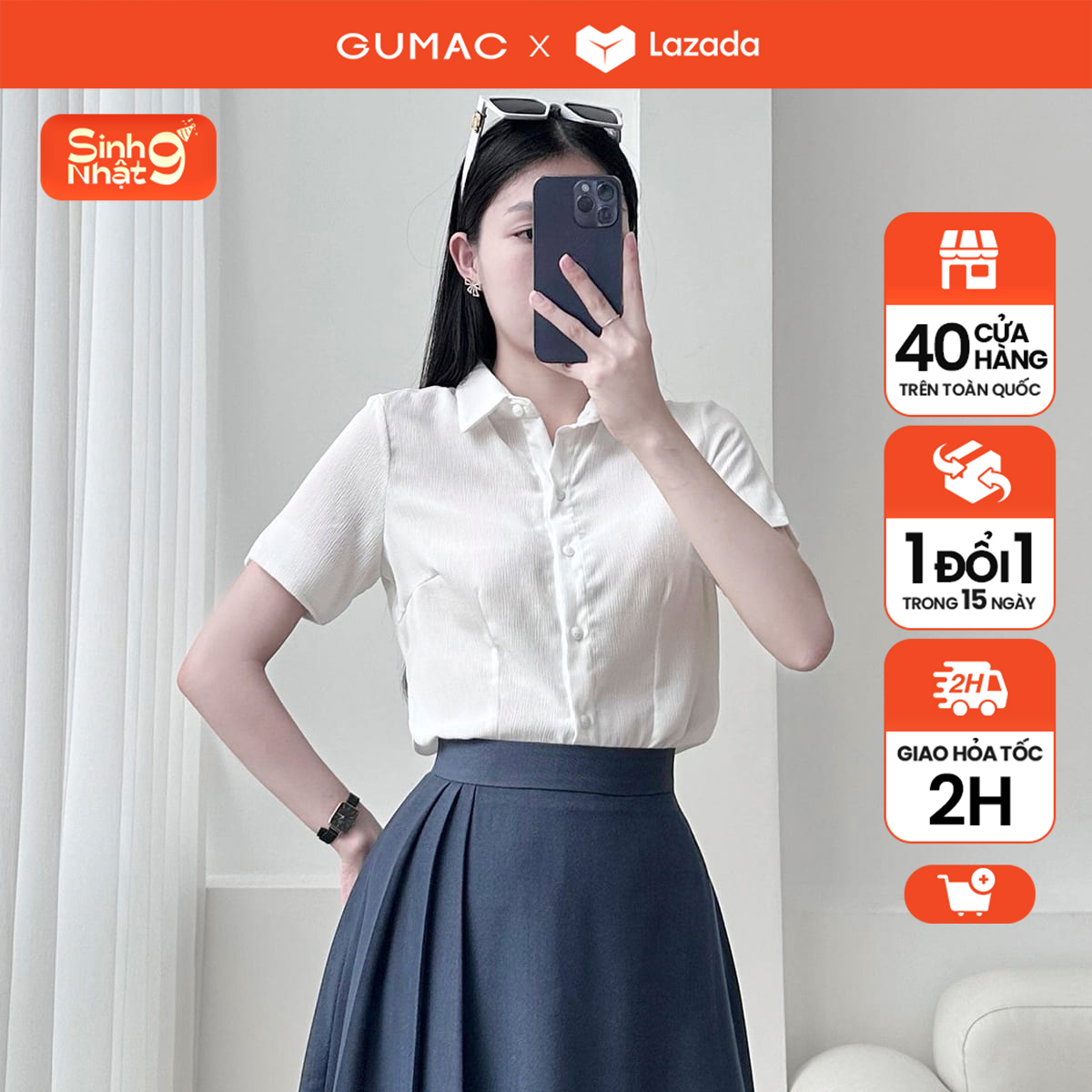Áo sơ mi xẻ V thời trang GUMAC AD12058