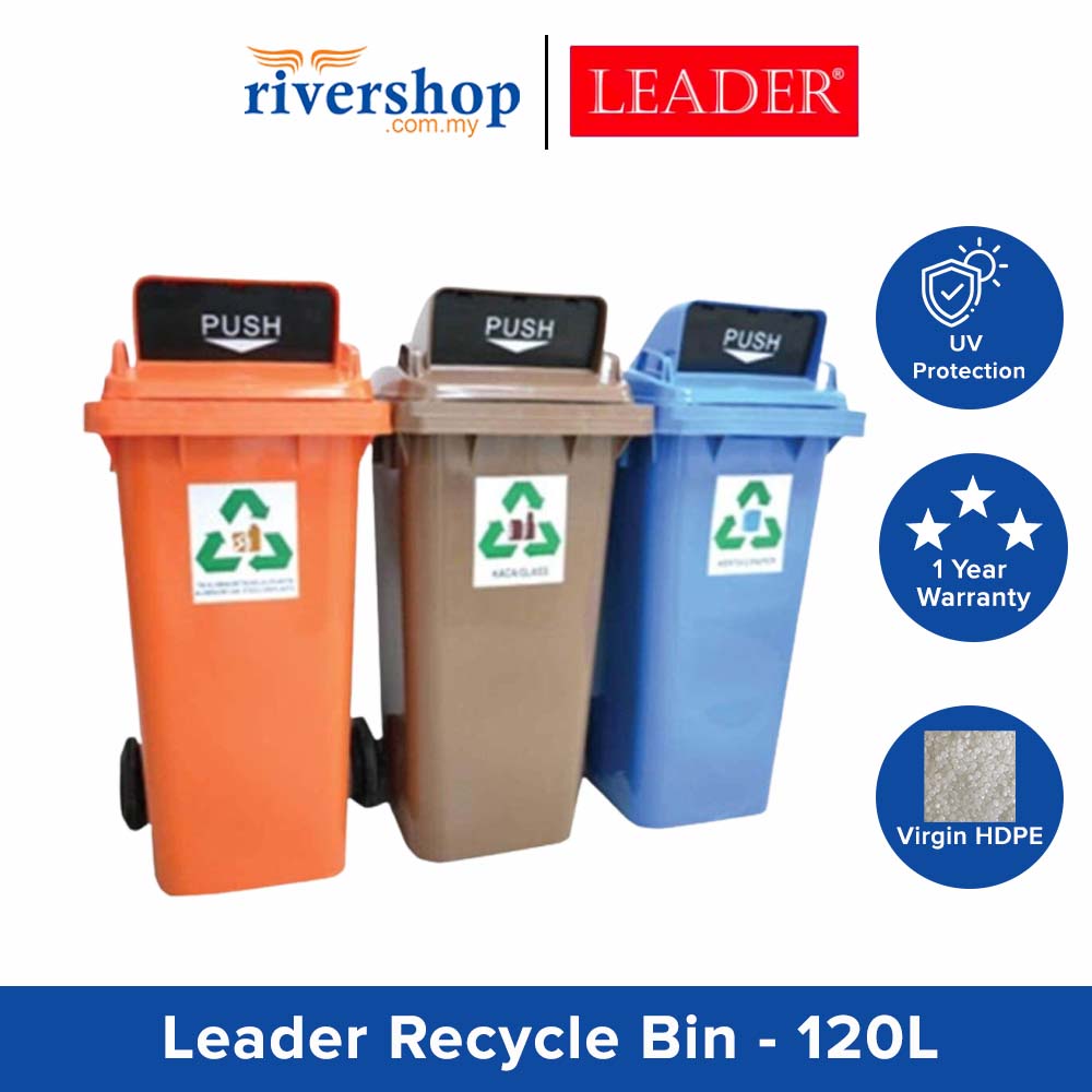 leader-120litres-recycle-bin-with-flip-top-large-plastic-dustbin