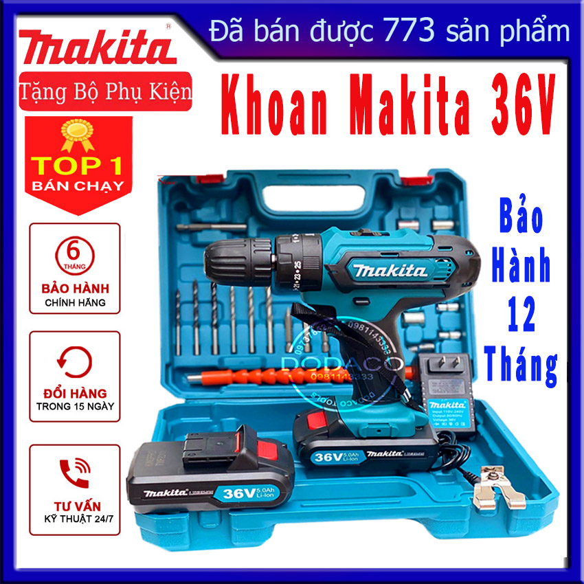 Máy khoan máy vặn vít cầm tay máy khoan dùng pin máy khoan pin makita 36v máy khoan pin cao cấp máy khỏe công suất mạnh độ bền cao bảo hành 1 năm