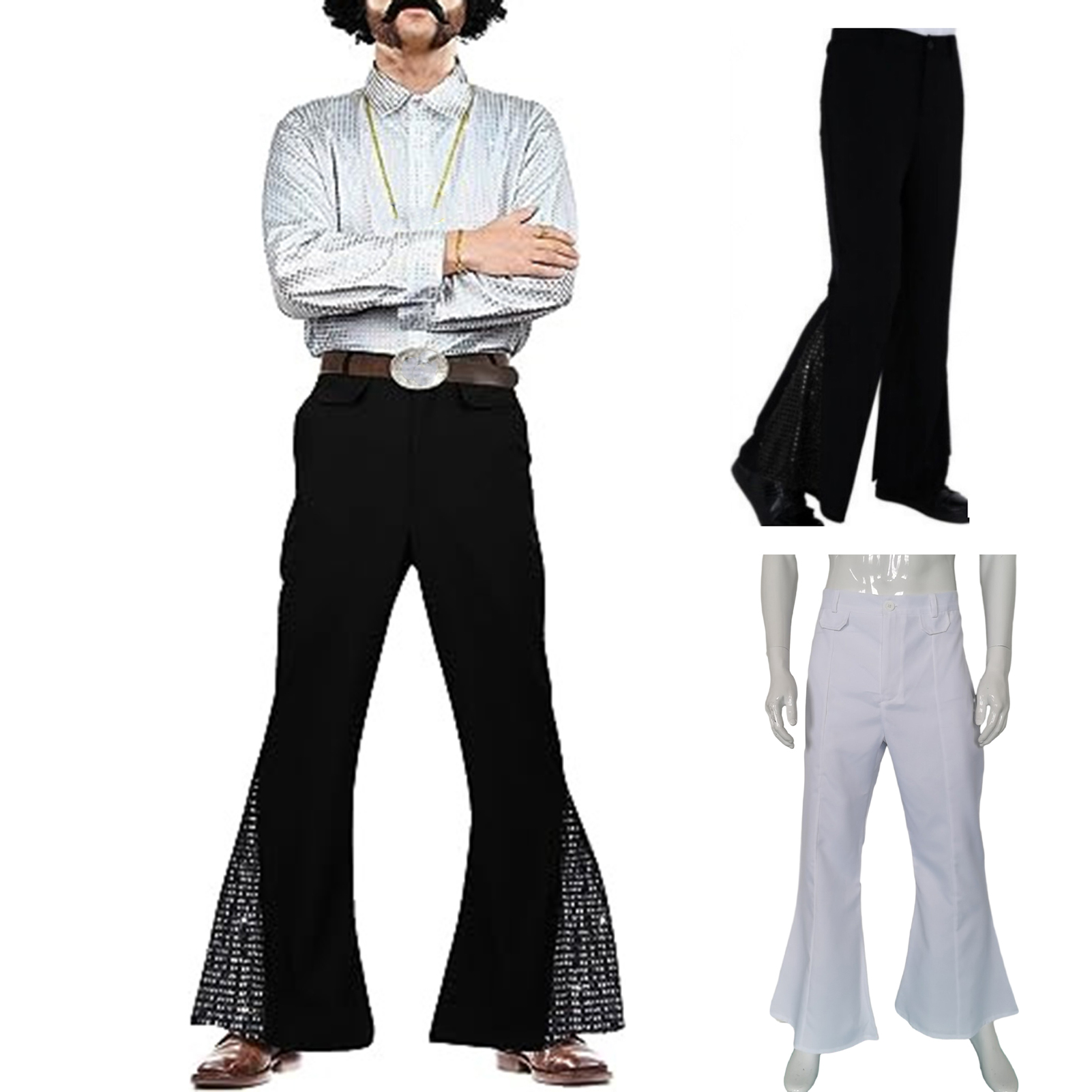 Adult 70s Black Disco Pants Flares (Standard Size)