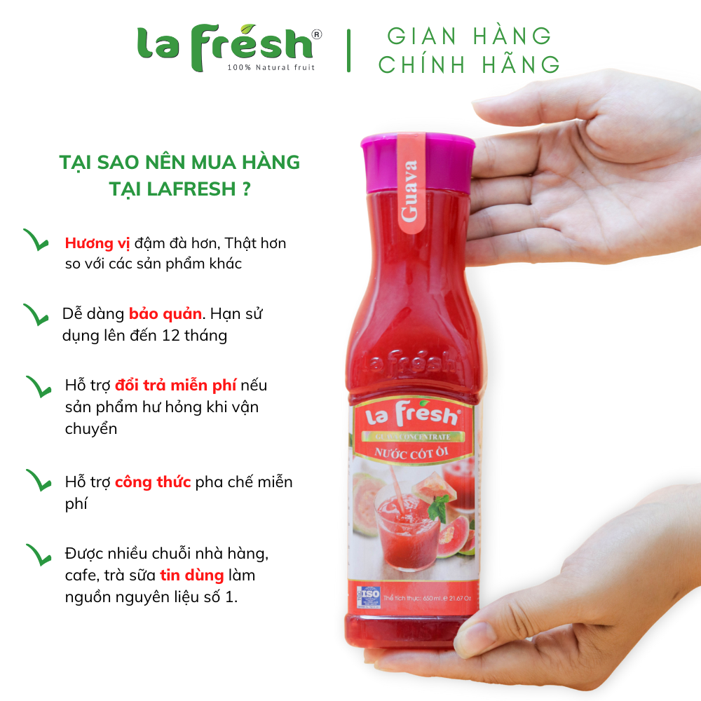 Nước Cốt Ổi Lafresh Đà Lạt Chai 650ml - Ổi nguyên chất Đà Lạt