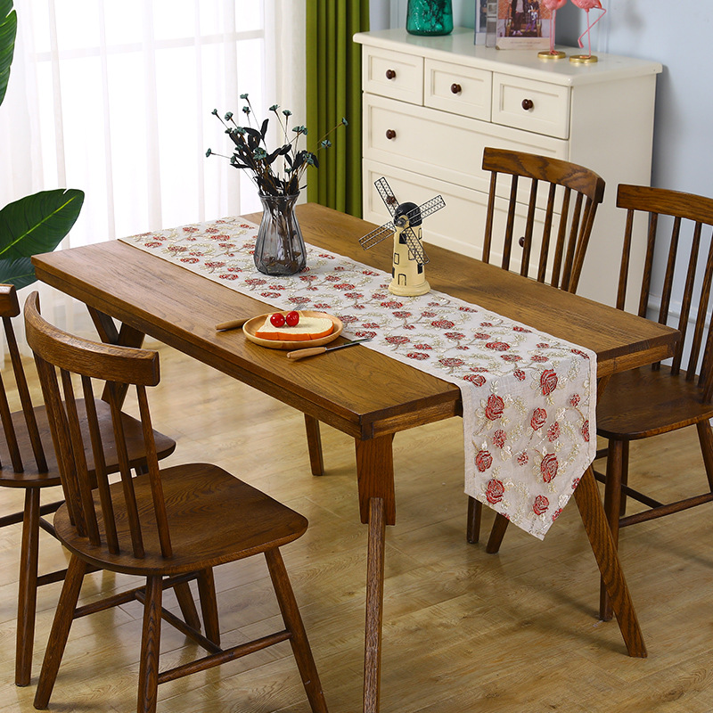 Linen embroidered table runner wedding Chinoiserie style red classical table cloth lace tea table cloth luxury decorative tablecloth TV cabinet coffee table cloth lace dust cover