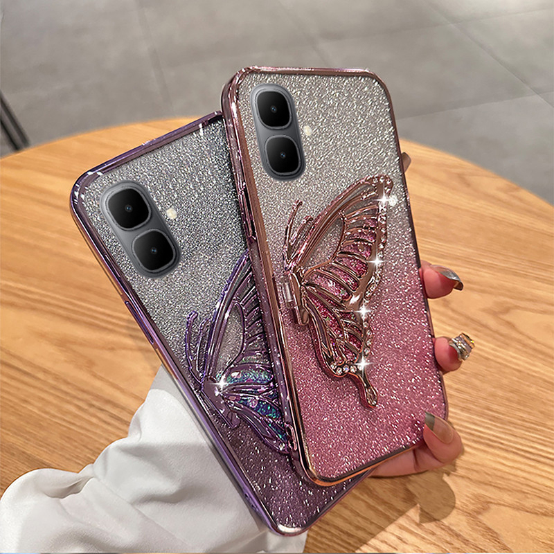 New Phone case Tecno Spark Go2 POP10 Back cover butterfly holder shiny hourglass of quicksand transparent soft silicone for Tecno Spark Go 2 POP 10 case. 