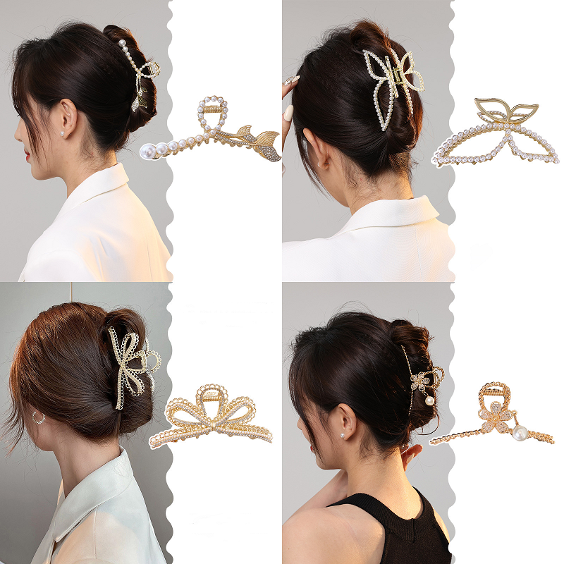 Kẹp tóc kim loại đính châu sang chảnh phong cách hàn quốc thời trang K22