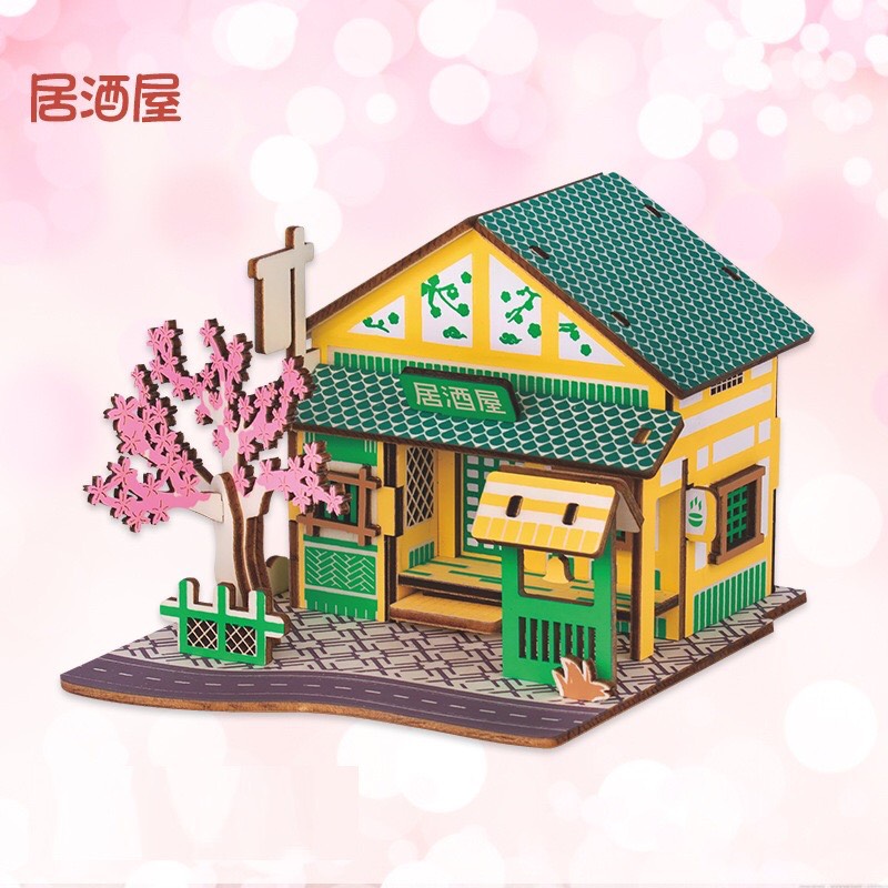 Đồ chơi lắp ráp 3D gỗ - bộ tứ mô hình nhà Nhật