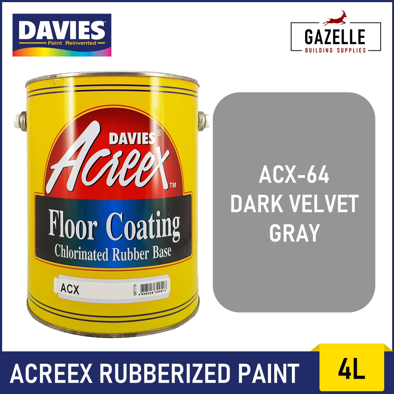 Davies Acreex Rubberized Floor Paint Dark Velvet Gray 4L Lazada PH