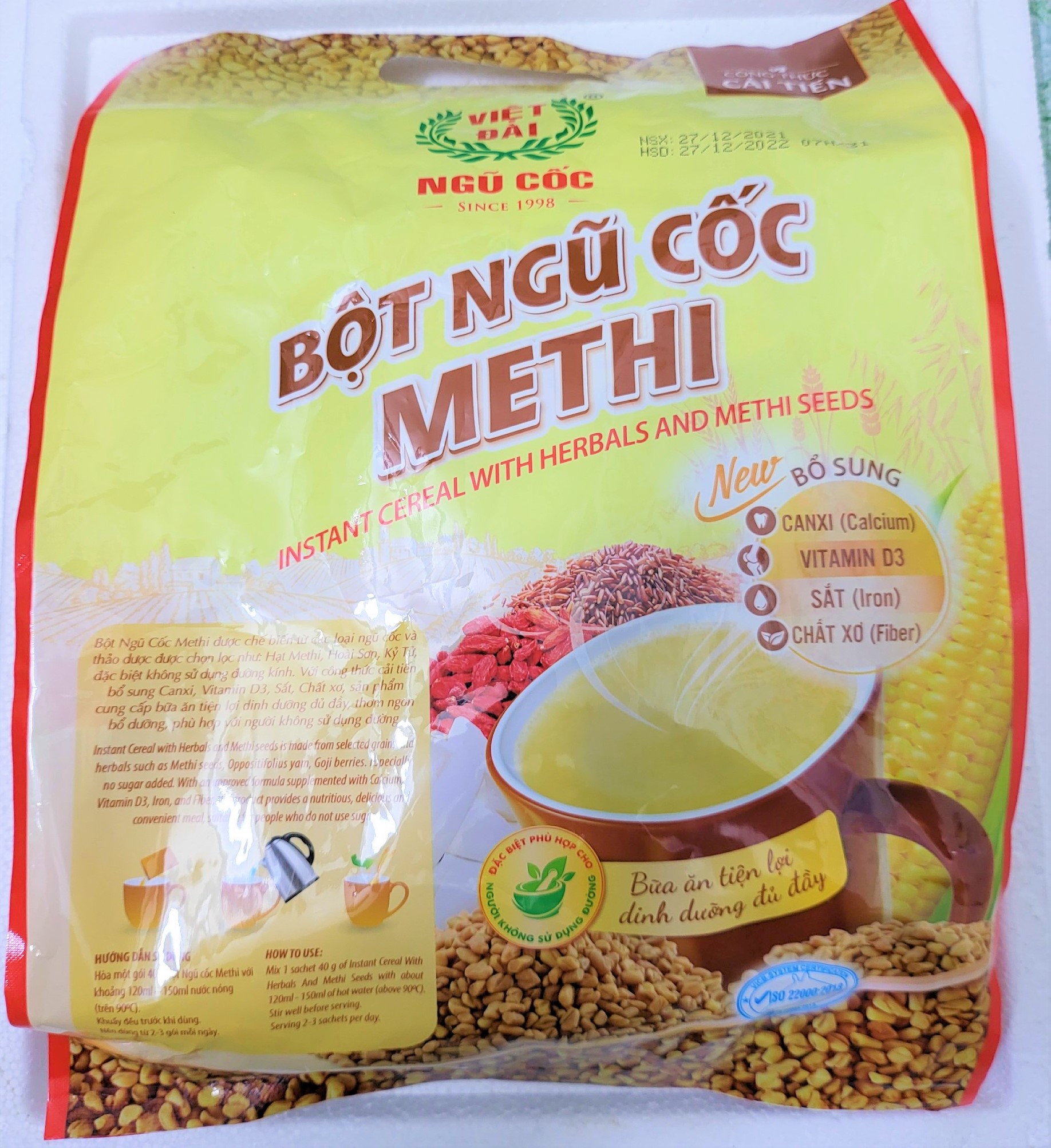 [Túi 600g – METHI] BỘT NGŨ CỐC ĂN KIÊNG (dành cho người bị tiểu đường) [VN] VIỆT ĐÀI Methi Cereal Powder (halal)