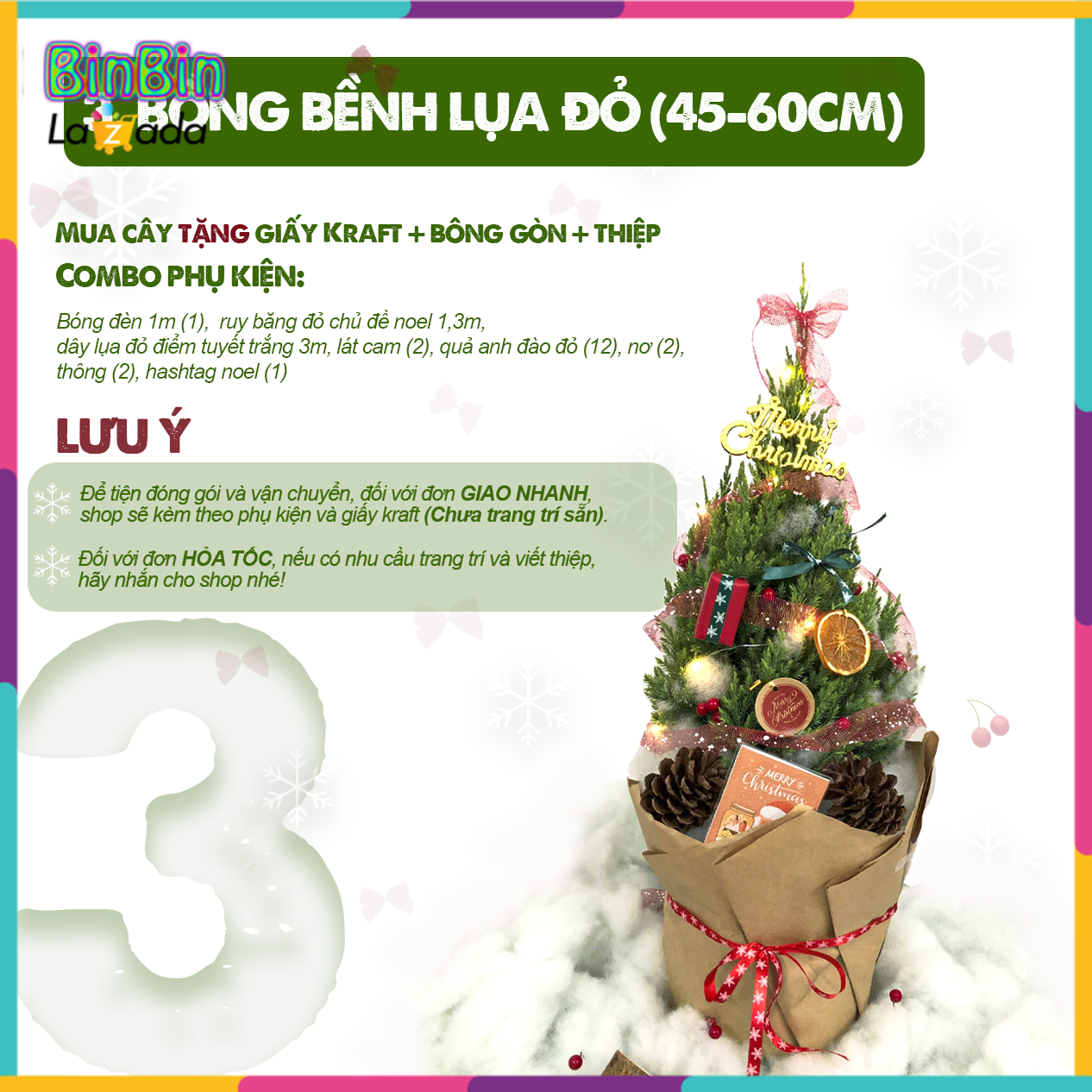 Cây Sơn Tùng Noel trang trí noel giáng sinh kèm phụ kiện trang trí TẶNG kèm giấy Kraft và bông gòn