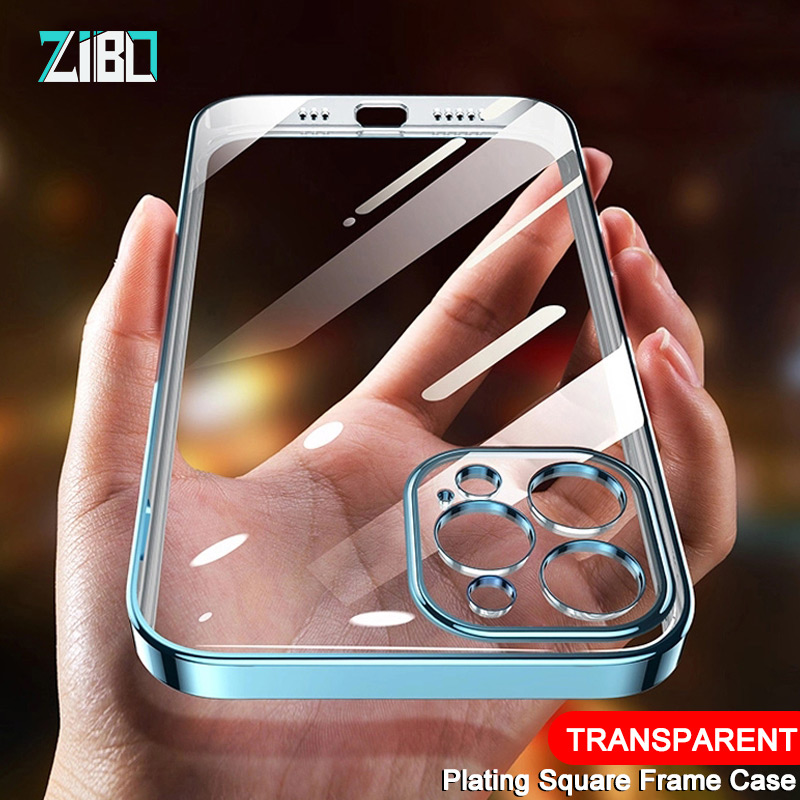 Luxury Square Plating Clear Phone Case For iPhone 12 13 14 15 Pro Max Plus 13 Mini 11 Pro Max XS Max X XR Shockproof Soft TPU Silicone Cover Transparent Protective Casing