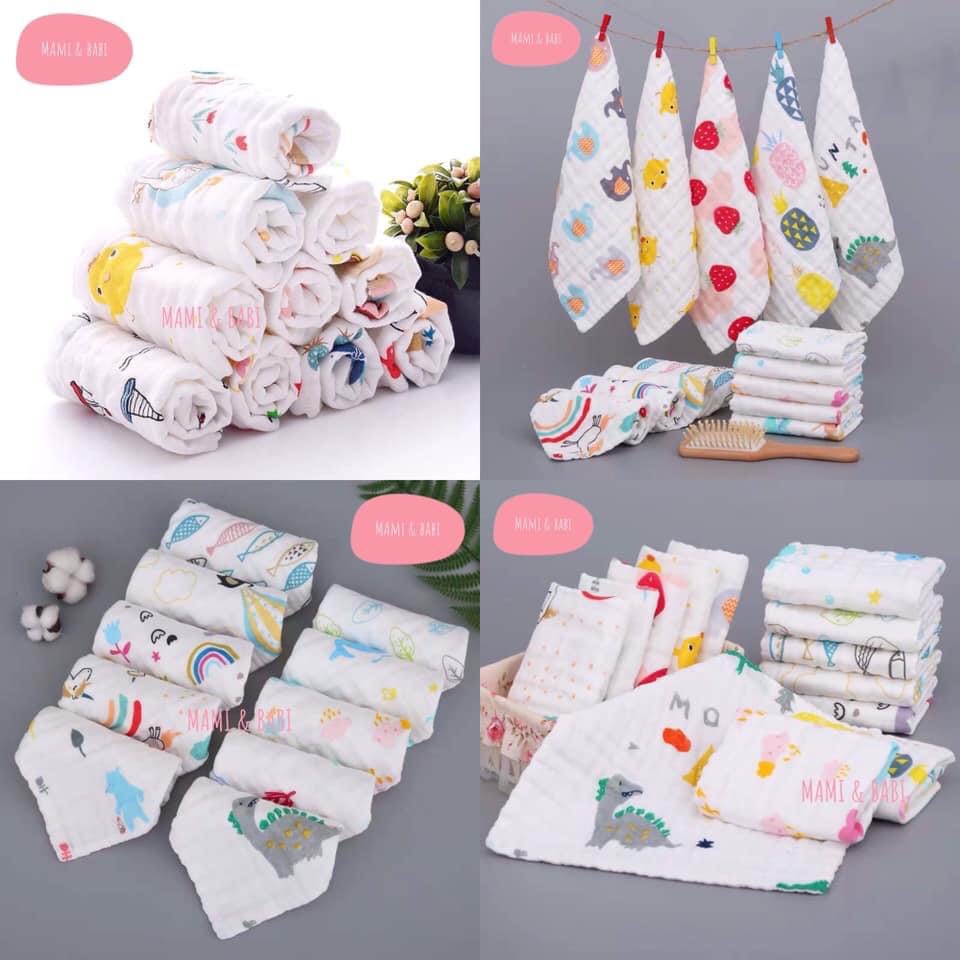 Combo 5 khăn sữa xô nhăn 6 lớp 💕 hàng xịn cho bé