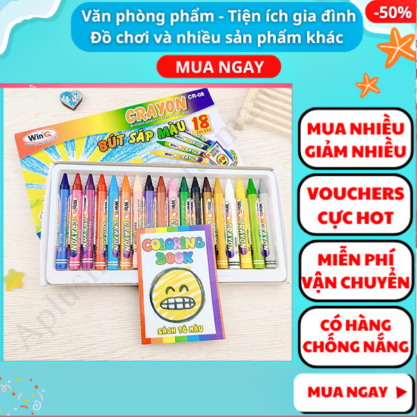 Hộp 18 bút sáp màu giá rẻ tặng kèm sách tô màu nhỏ - bút chì màu -bút cute -bút sáp màu -bút sáp nhiều màu , đồ dùng học tập-Nguyễn Thùy Store