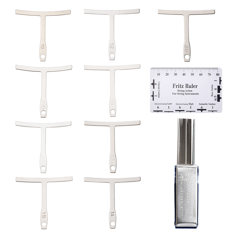 9Pcs Understring Radius Gauge + String Action Ruler Gauge Tool + Guitar Bridge Saddle Nut Files Set Guitar Repair Tool Accessories