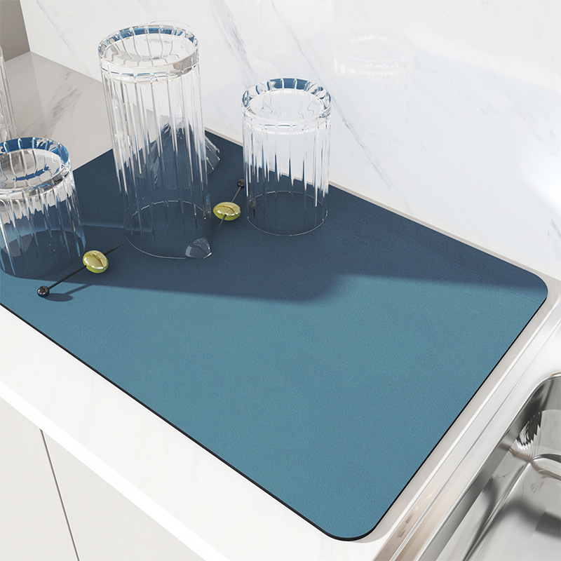 Rectangle Placemat Diatom mud Placemat Dish Drying Mat Kitchen Draining Table Drain Mat Sink Non-Slip Pad Durable Holder Cup Coaster Tableware Drain Insulation Pot Mat Water-Wicking Stain-Resistant Absorbent