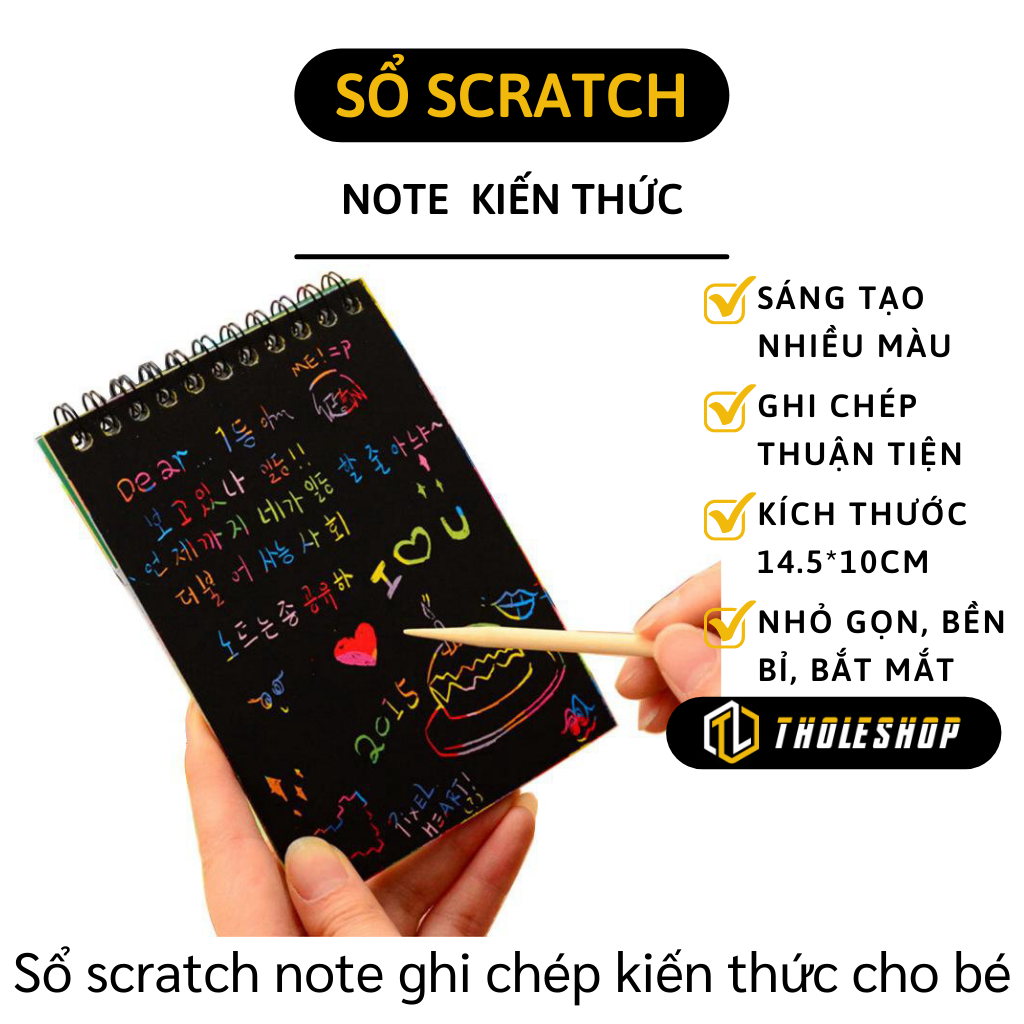 Sổ tay ma thuật - Sổ tay Scratch Note kèm bút tre - Sổ than ma thuật cầu vồng ch bé ghi chú, trang trí