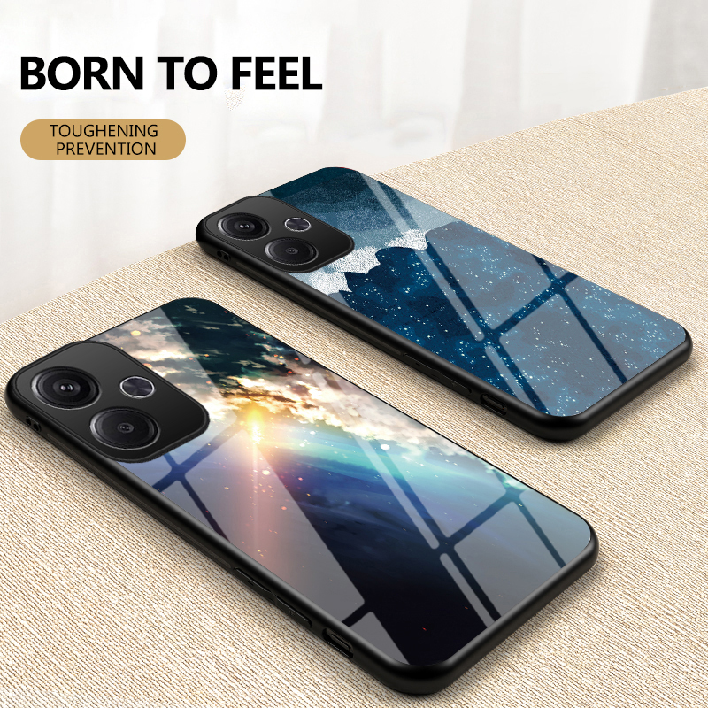 For Xiaomi Poco M6 Case Couple Starry Moon Mirroe Glass Protector Meteor Start For Xiaomi Poco M6 4G Back Cover Phone Cases.