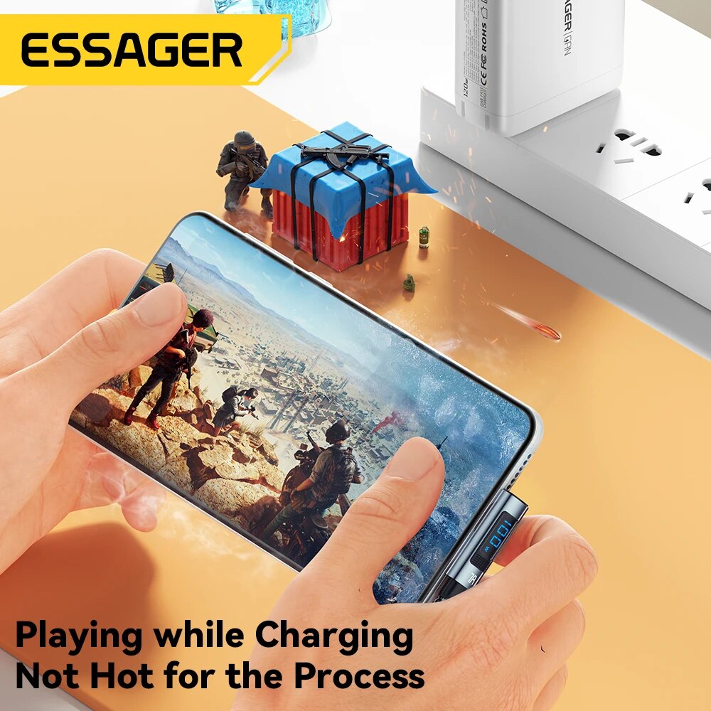 Essager 7A 100W USB C Cáp Sạc Nhanh Màn hình hiển thị kỹ thuật số PD Loại C để Loại C 90 độ khuỷu tay Loại C Cáp cho Huawei mate60 Pro Xiaomi Samsung Vivo dây dữ liệu