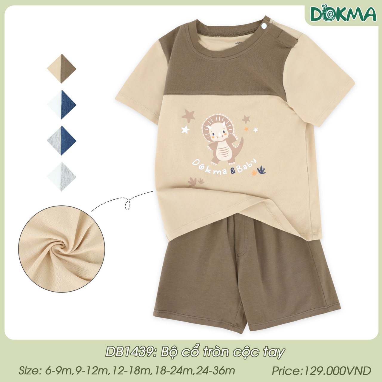 Db1439 - db1432 bộ cộc tay cài vai - bổ trụ cotton dokma bé trai / bé gái