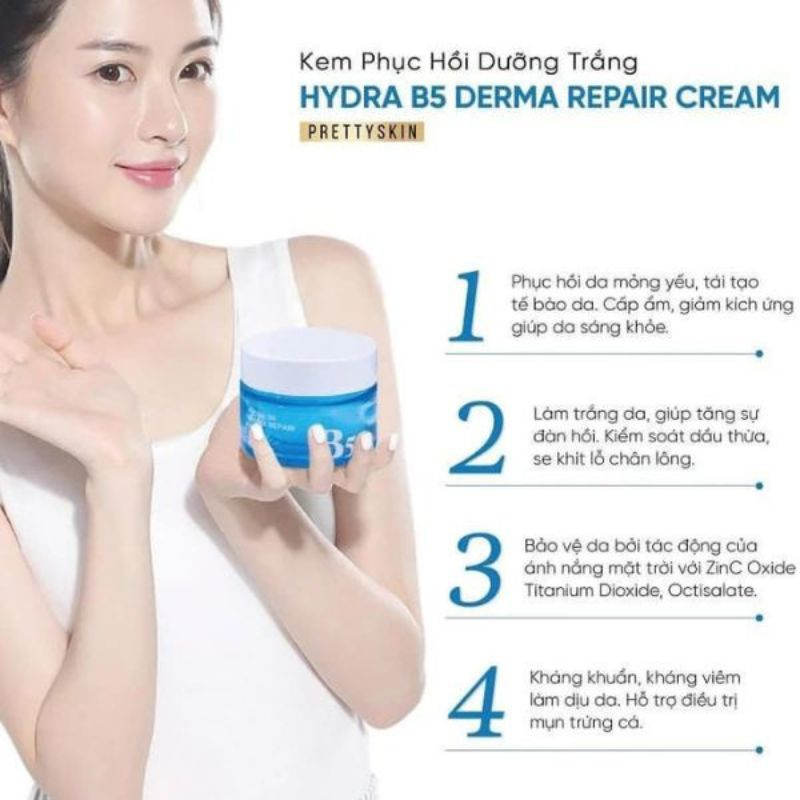 Kem Dưỡng Hydra Derma ɾepair Cream B5 Pretty Skin 52ml Hàn Quốc, Phục Hồi Và Dưỡng Trắng Ngừa Mụn Se Khít Lỗ Chân Lông