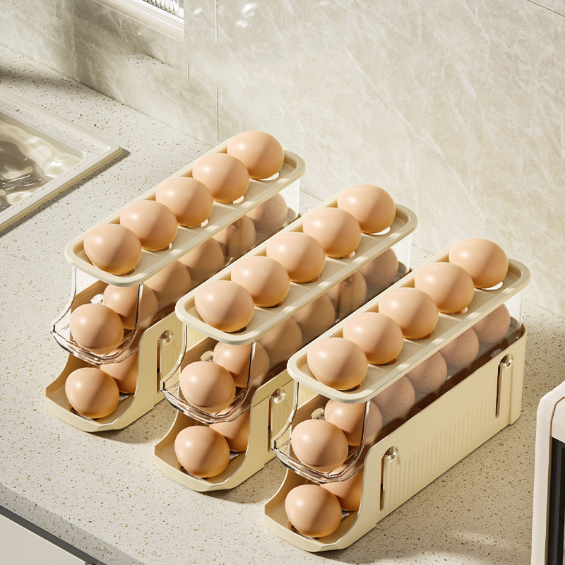 NFA New three-layer folding egg box refrigerator door storage box kitchen countertop slide type rolling egg storage box
