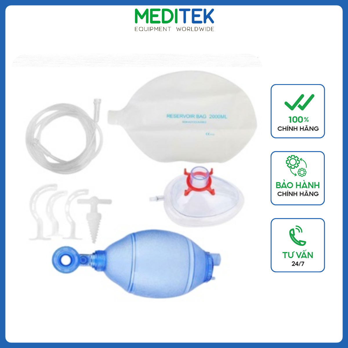 Bóng bóp Ambu cấp cứu oxy tập thở, cỡ người lớn, trẻ em