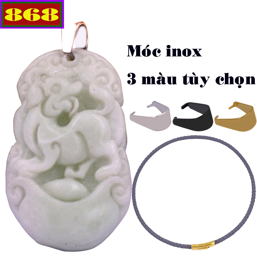 Vòng cổ khắc linh vật 12 con Giáp - Mặt dây chuyền tuổi Tuất Đá cẩm thạch trắng MCTTCH1