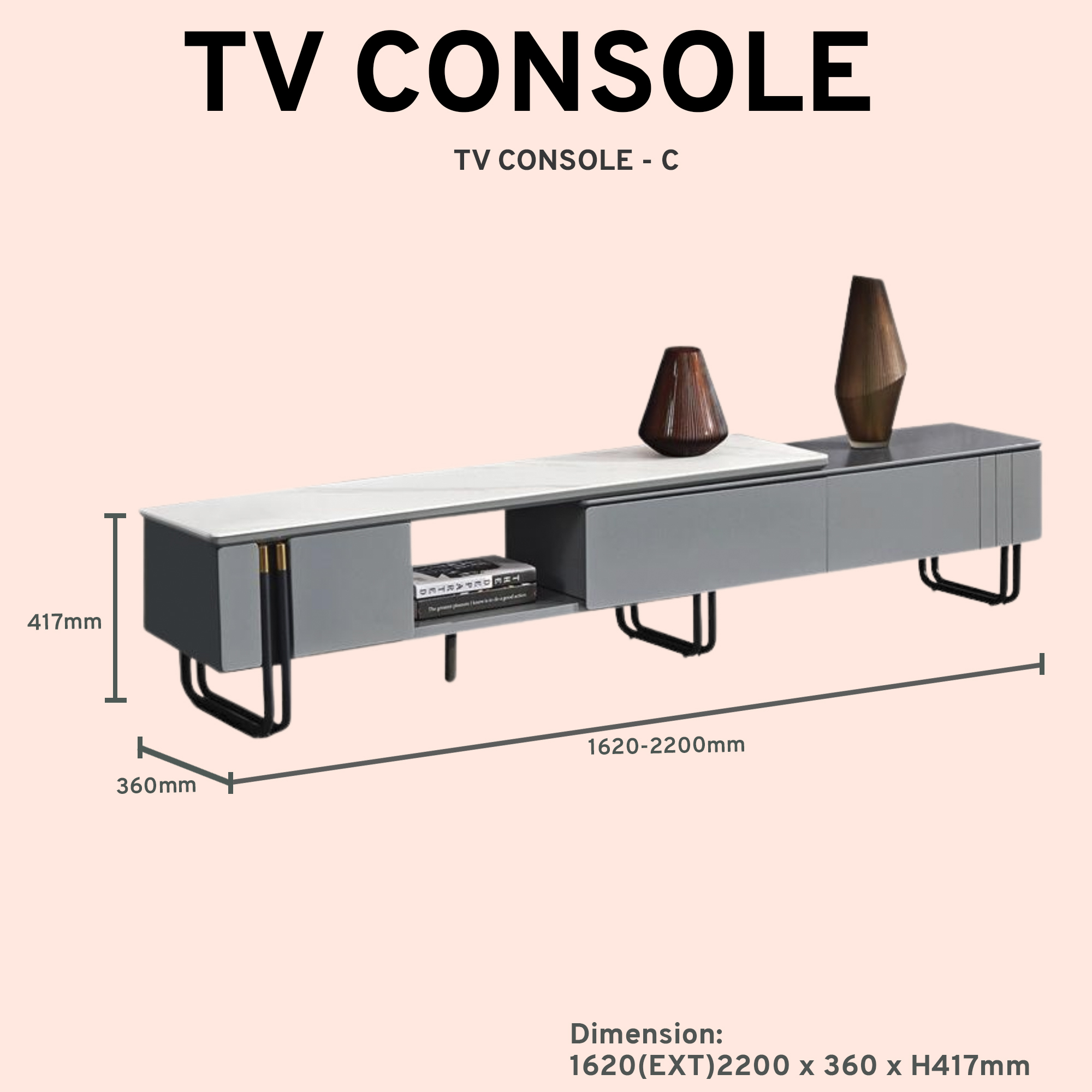 TV CONSOLE / TV / EXTENDABLE MEDIA STORAGE / HALL