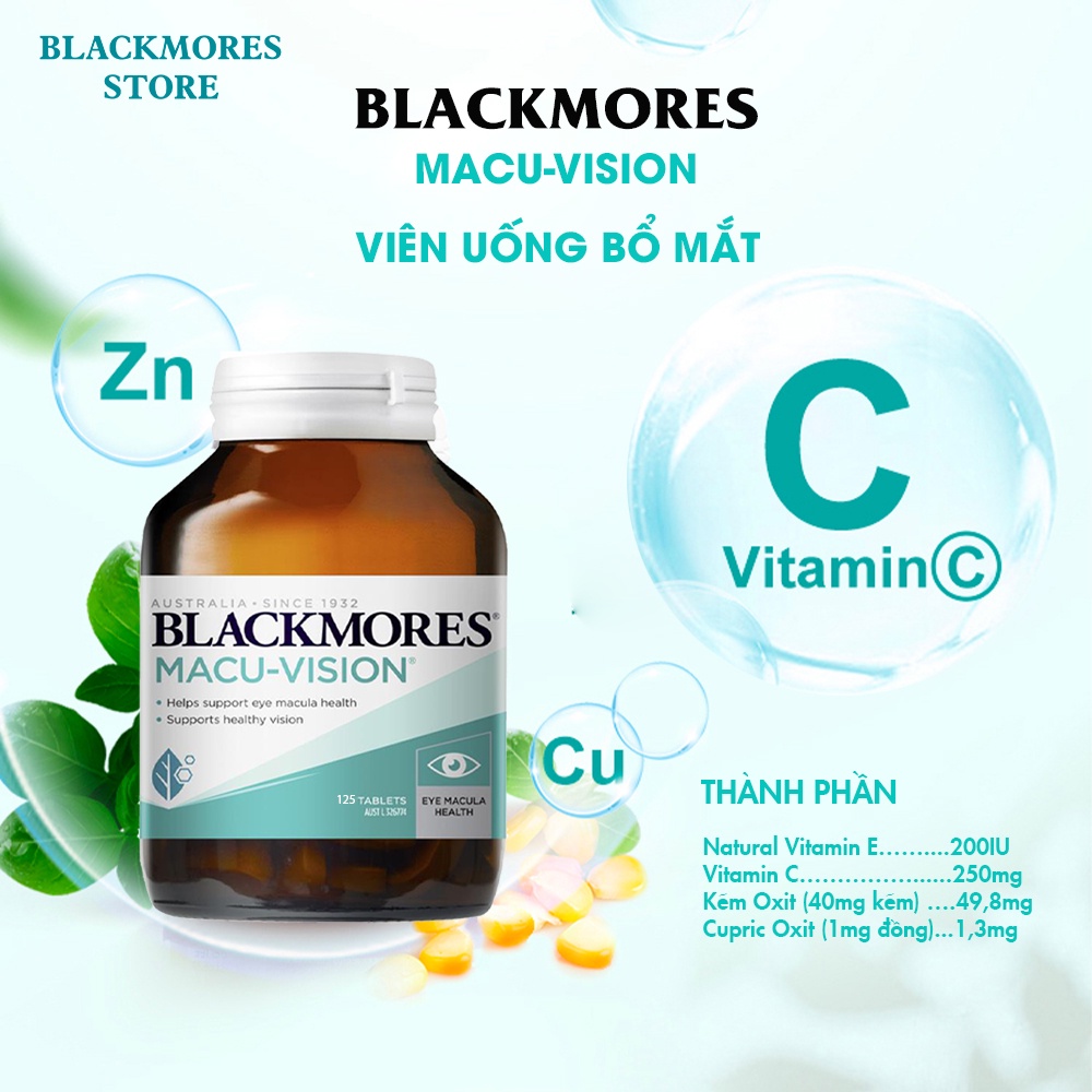 Viên uống bổ mắt blackmores macu vision của úc 125 viên sáng mắt chống lão hóa , sáng mắt, giảm cận thị