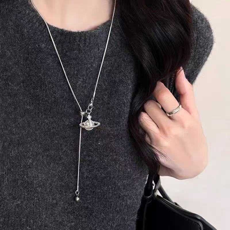 Simple Bowknot Saturn Drawstring Long Necklace Fashion Trendy Sweater ...