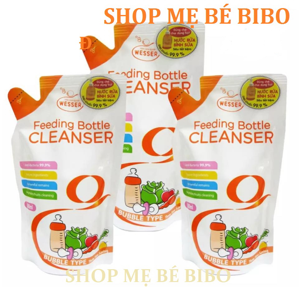 Combo 3 túi nước rửa bình sữa wesser rửa rau củ và phụ kiện, an toàn cho bé 500ml dạng túi
