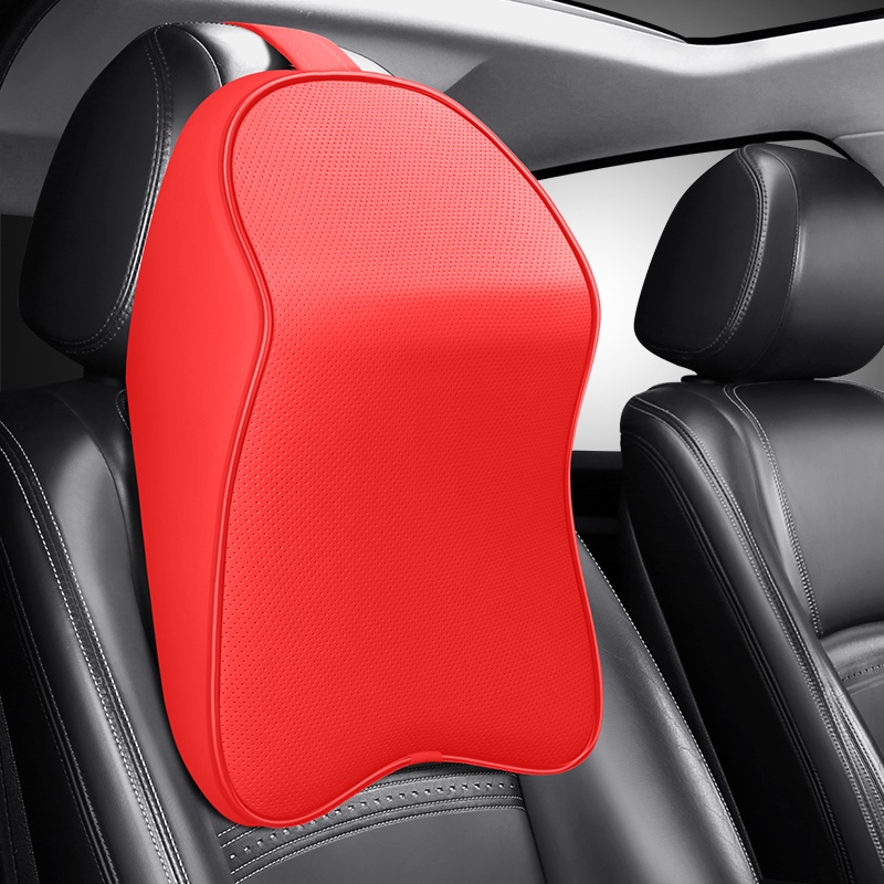 Xuming Car Seat Headrest Pad Soft Napa Leather Memory Foam Pillow Headrest Head Neck Rest Auto Accessories