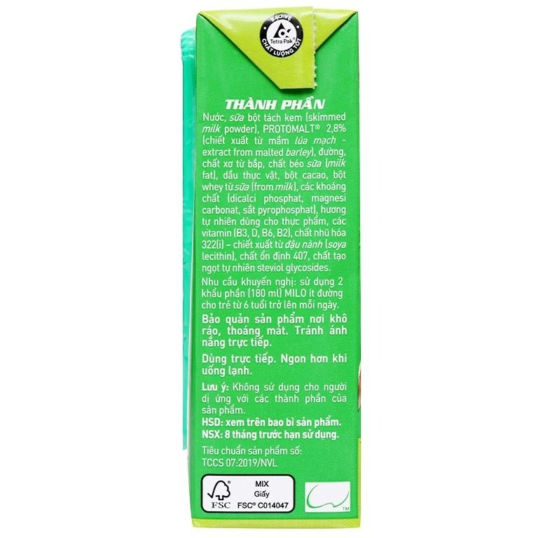 Lốc 4 hộp sữa lúa mạch cacao ít đường Milo Active Go 180ml