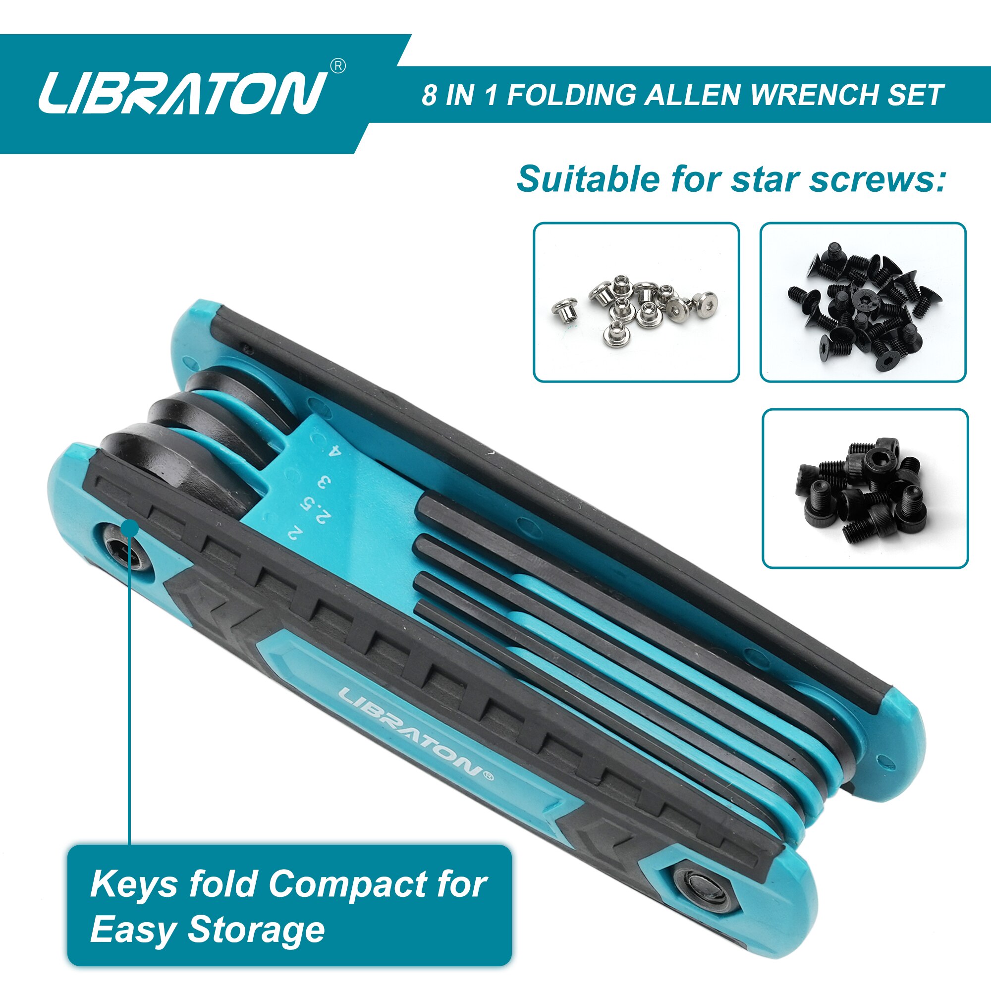 【In-Demand Item】 LIBRATON 8 in 1 Folding Allen Wrench Set Metric Allen Key Set Tool Or Folding Tamper Proof Torx Key Set Portable Star Wrench Kit.