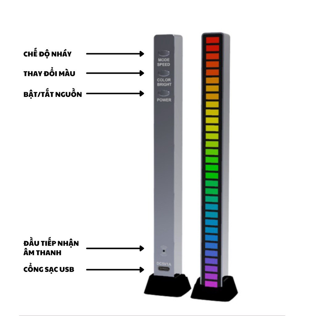 [HCM]Thanh đèn led cảm ứng nhạc MT7A - Đèn led RGB nháy theo nhạc 32 hạt - Sử dụng nguồn...