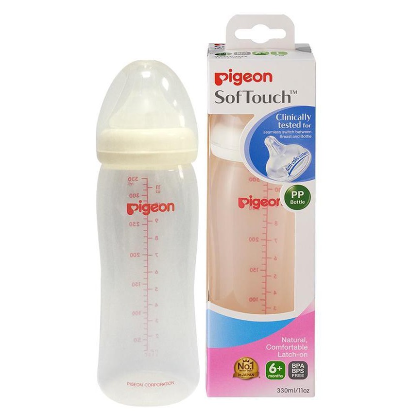 [FreeShipMAX] Bình sữa Pigeon cổ rộng nhựa PP Plus 330ml an toàn cho bé - binh sua co rong cho be