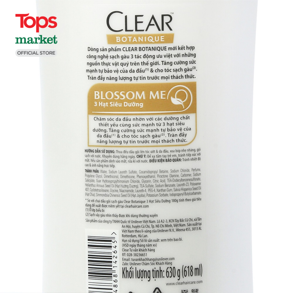 Dầu Gội Clear Thảo Dược 3 Hạt Siêu Dưỡng 630G