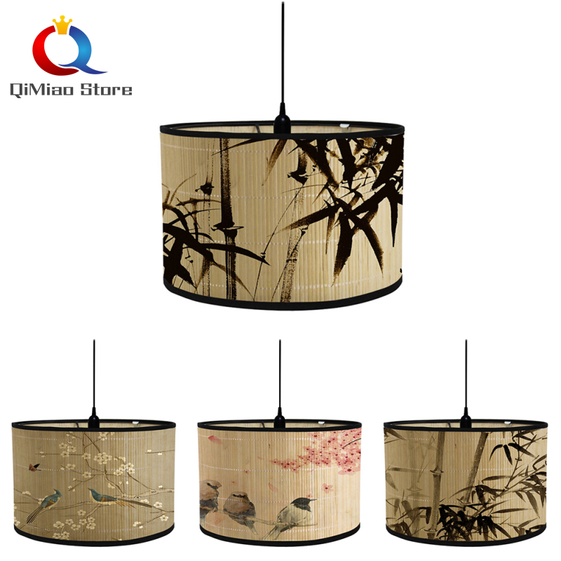 QiMiao Vintage Drum Printed Lampshades E27 Lamp Holder Hanging Light Cover