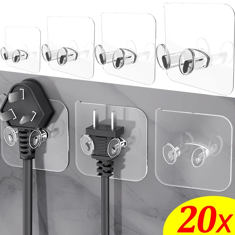 20 cái Giá đựng dây nguồn không đục lỗ móc đựng đồ treo tường trong suốt Móc Treo Đồ Dây cáp phích cắm nhà bếp tự dính