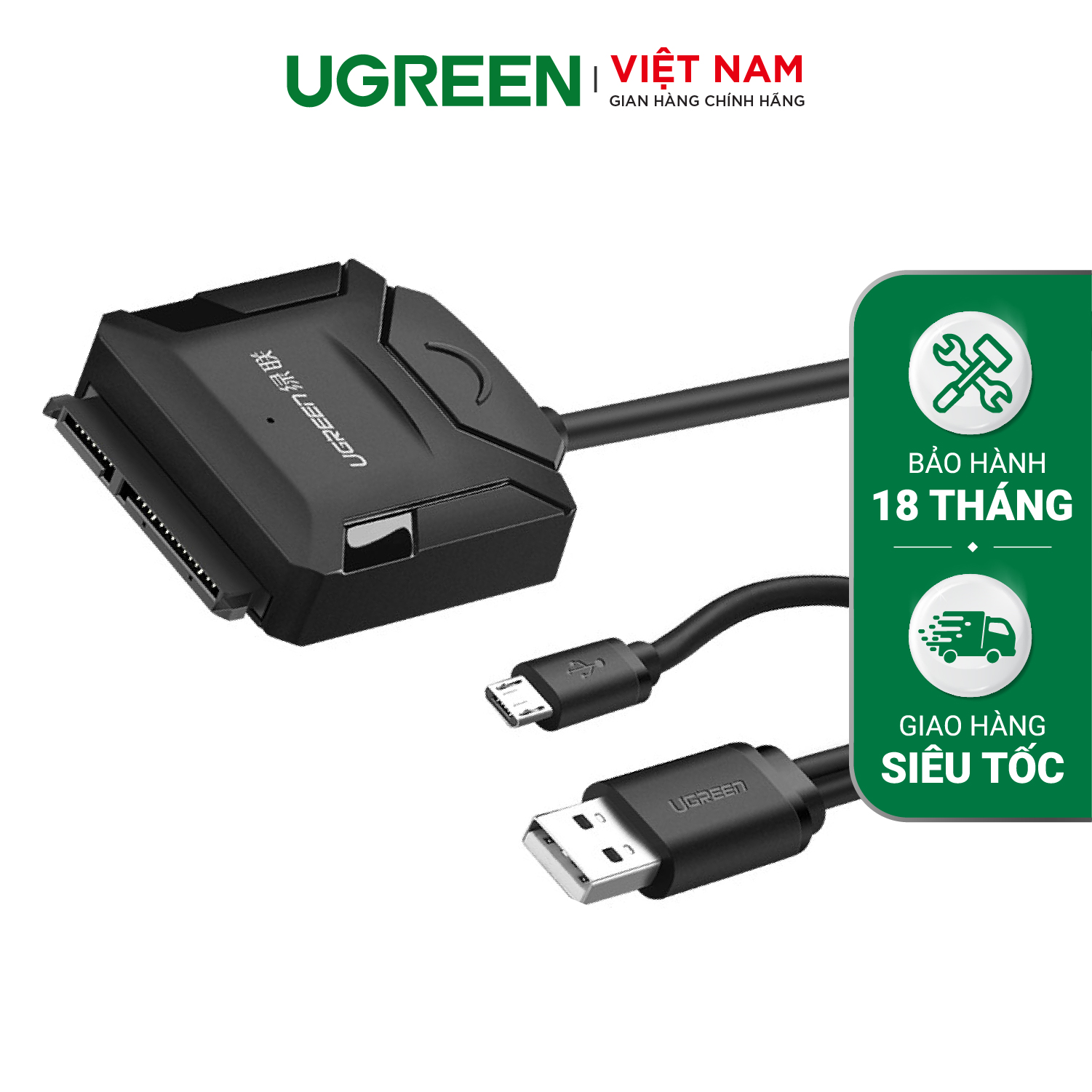 Bộ chuyển đổi USB 2.0 sang Sata 2.0 UGREEN 20216 Tích hợp OTG, 2,5 và 3,5 - Hàng phân phối chính hãng - Bảo hành 18 tháng 1 đổi 1