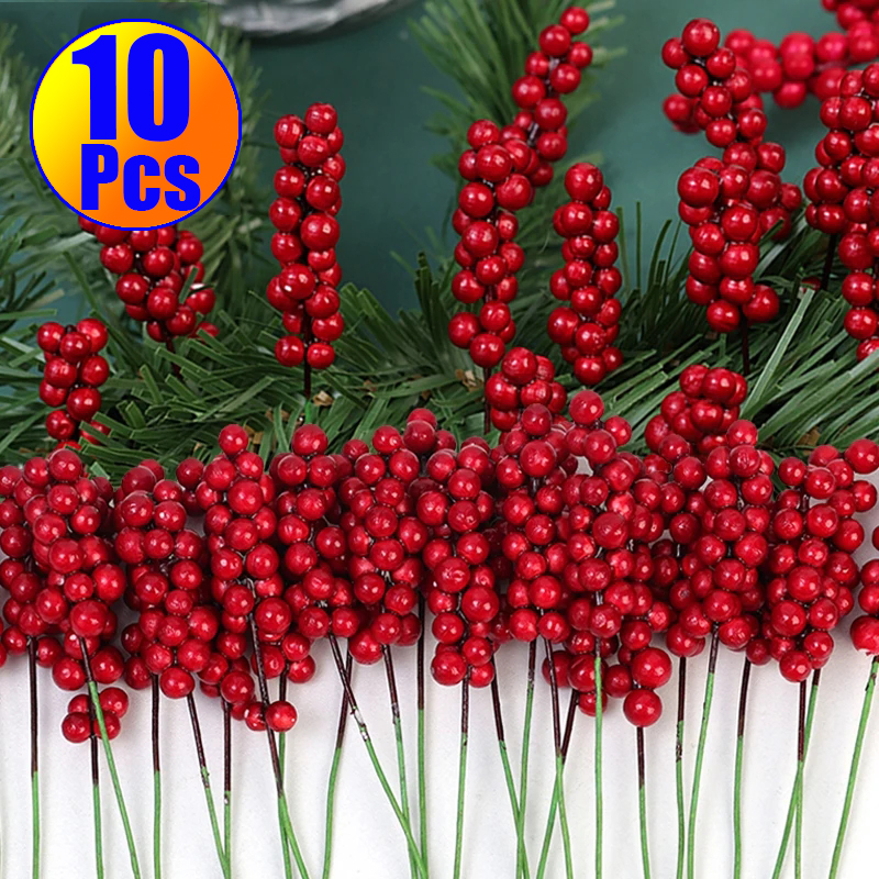 10/1PCS Christmas Red Berries Xmas Simulation Berry Branch Decor