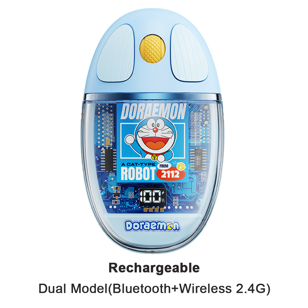 100% Authentic Doraemon Mouse Wireless Bluetooth Dual Mode Transparent Design Rechargeable for PC Laptop Computer Mute RST10855