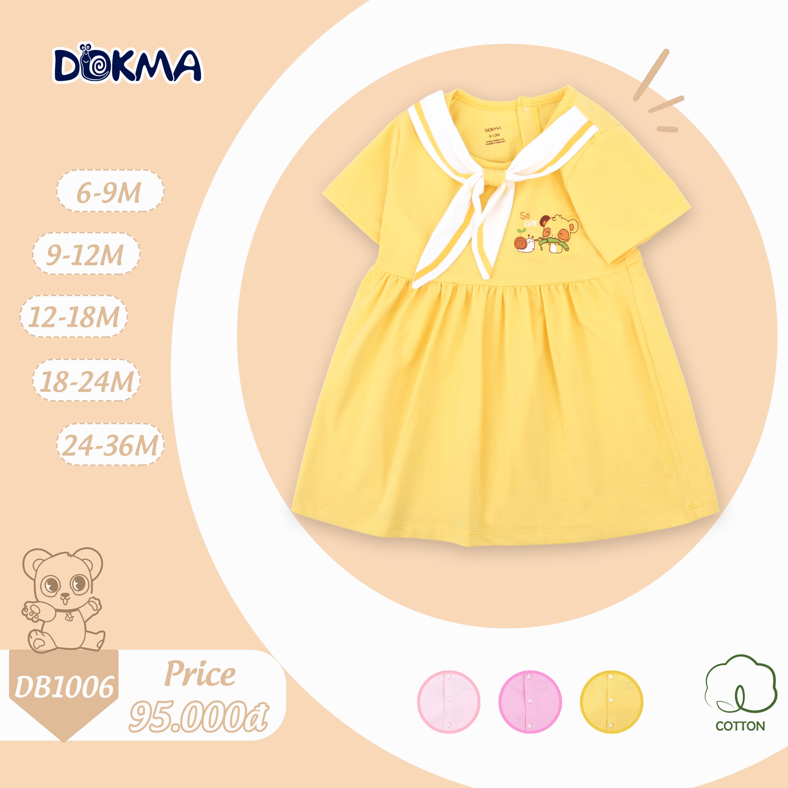(6-36M) Váy cộc tay cotton cho bé - DOKMA