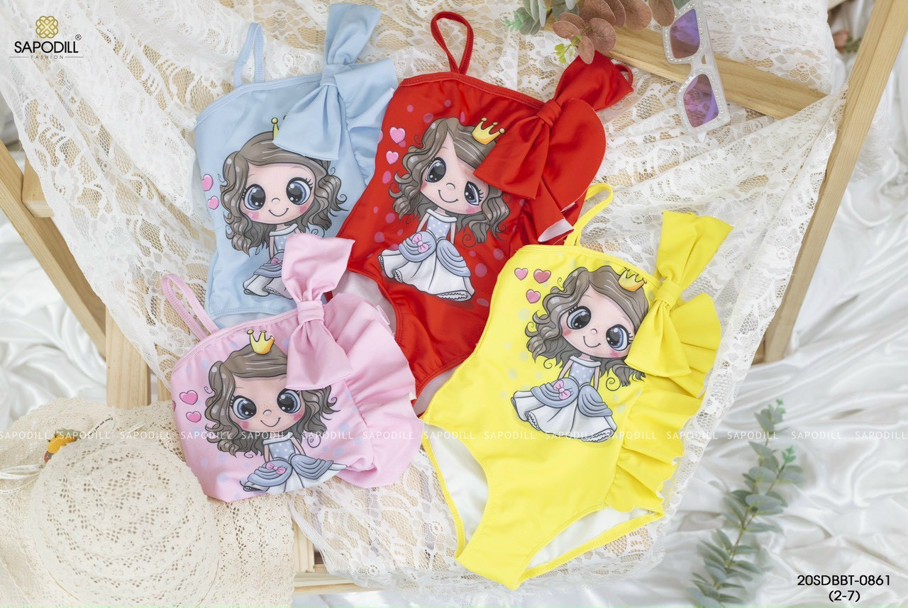 Bikini 1 mảnh, đồ bơi bé gái đi biển 2 dây đính nơ xinh xắn