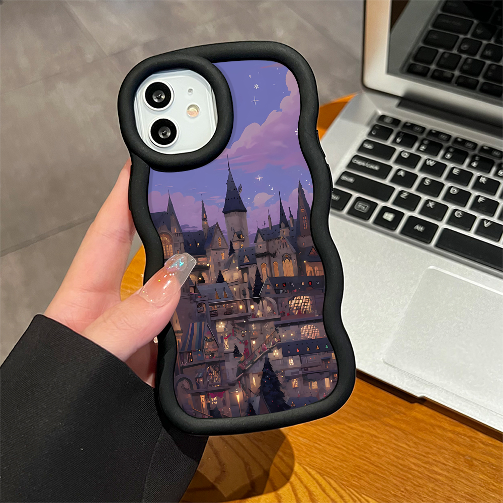 AMORVOR for Realme C15 Back Cover Princess Castle Pattern Luxury Phone Case Macaron Wave Soft Silicone Mobile Cover. 