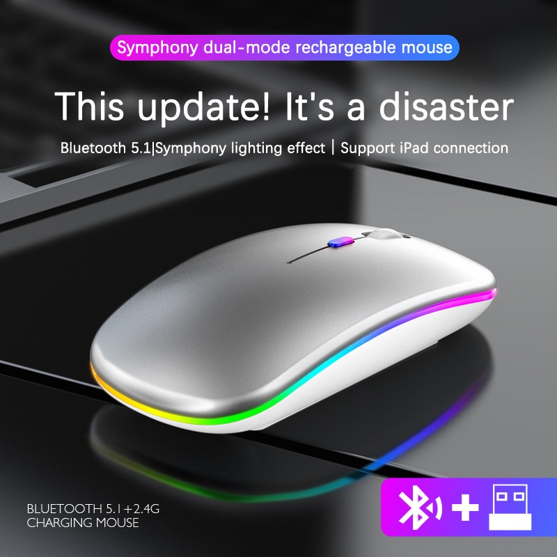 Wireless Mouse For Laptop PC Bluetooth RGB Rechargeable Mouses Wireless Computer Silent Mice LED Backlit Ergonomic Gaming Mause