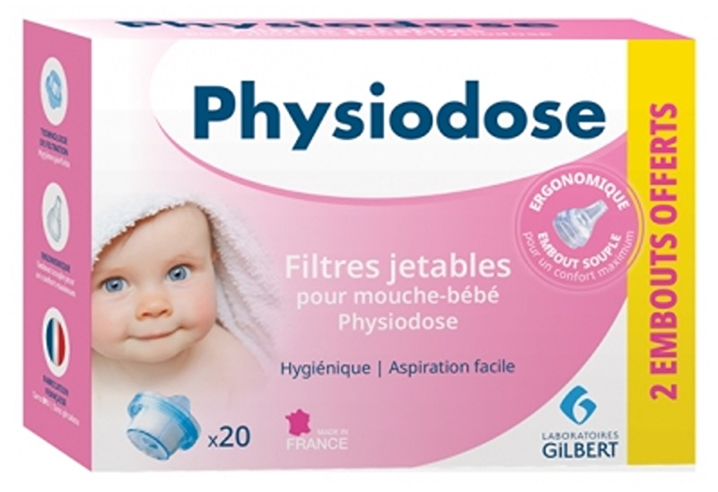 Gilbert Physiodose 20 Disposable Filters for Baby Nose Blower + 2 Tips