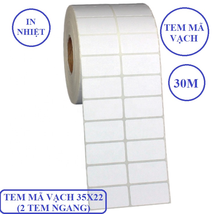 Decal in tem mã vạch nhiệt 35x22 (2 tem ngang-30m - 2400 tem)