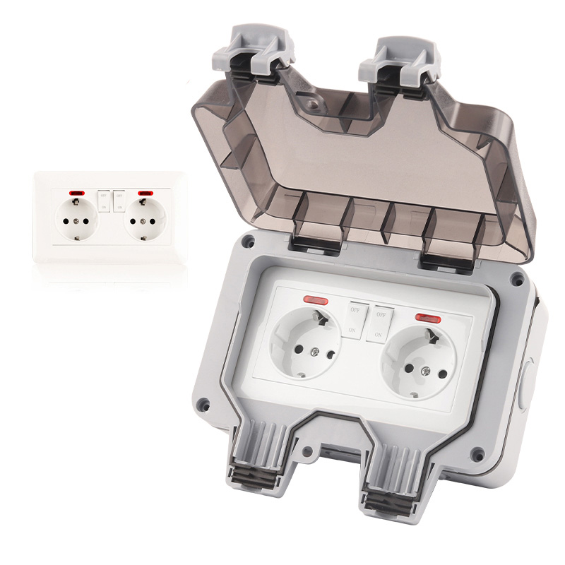 【Unique features】IP66 Double Socket EU 16A Weatherproof Waterproof ...