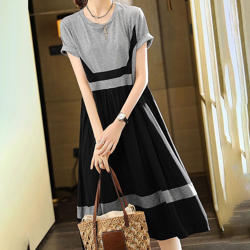 DUOHANZI Simple contrast color A-line dress
